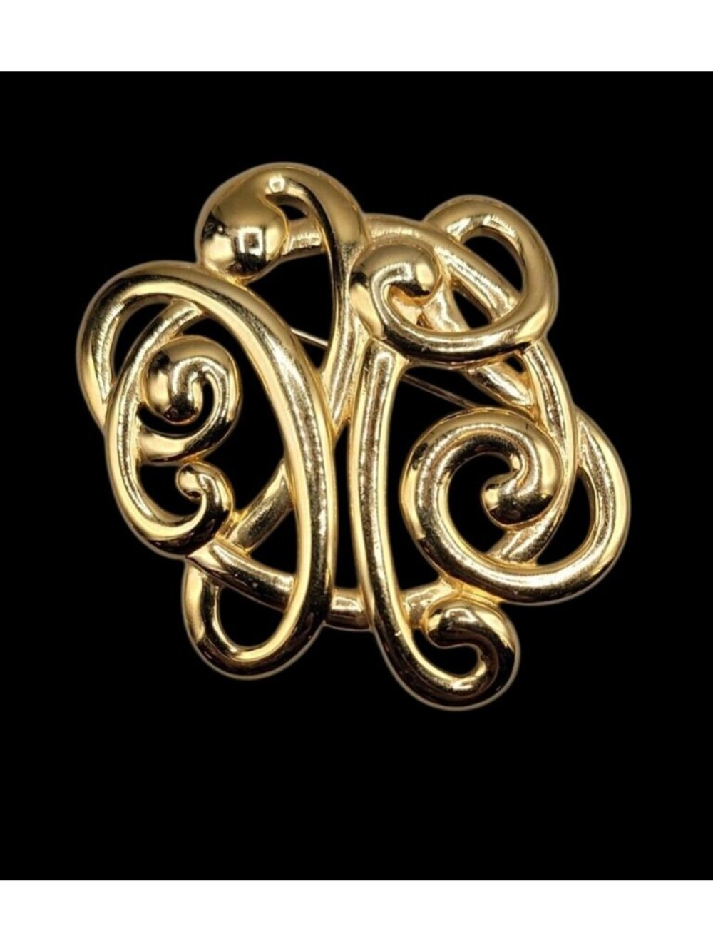Large Knot Brooch Polished Gold Tone Abstract Vintage Swirl Pin Unmarked